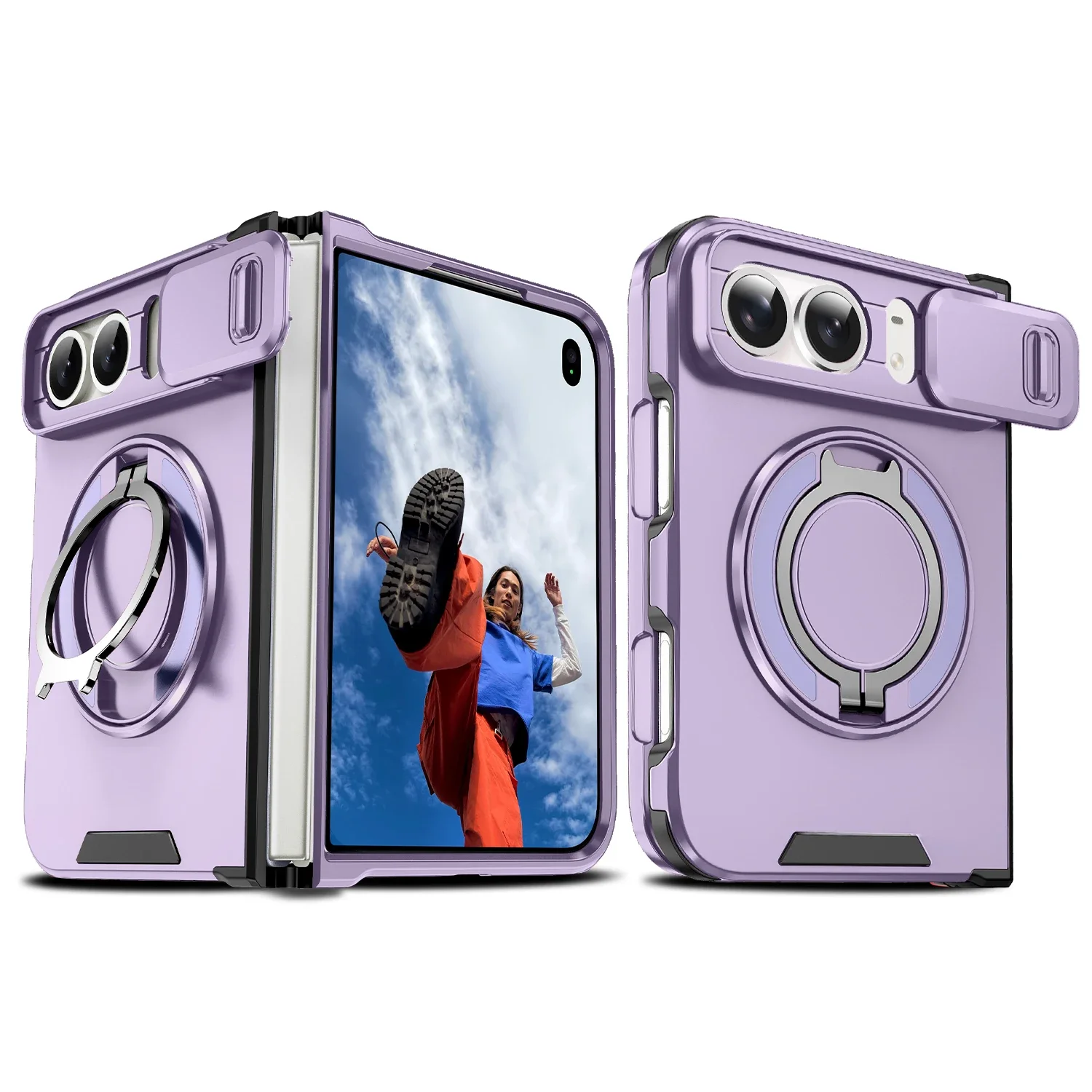 Phone Accessories Holder Car - iPhone Duo用ケース、耐衝撃性に優れたスライド式保護カバー、広角表示に対応、磁石で固定できる車載ホルダー、吸着式カバー
