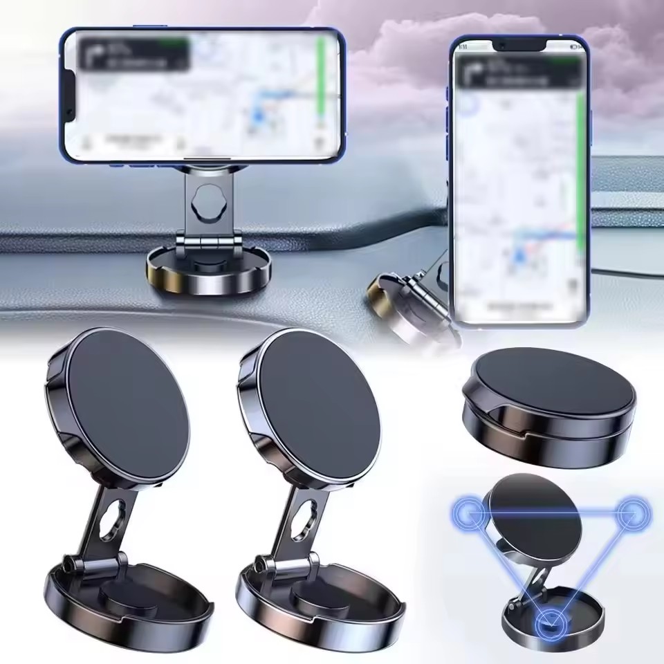 Phone Accessories Holder Car - 強力マグネット式携帯電話スタンド 720 ° 折りたたみ式丸型ブラケット車載ホルダー、ユニバーサル携帯電話用車載マウントホルダー