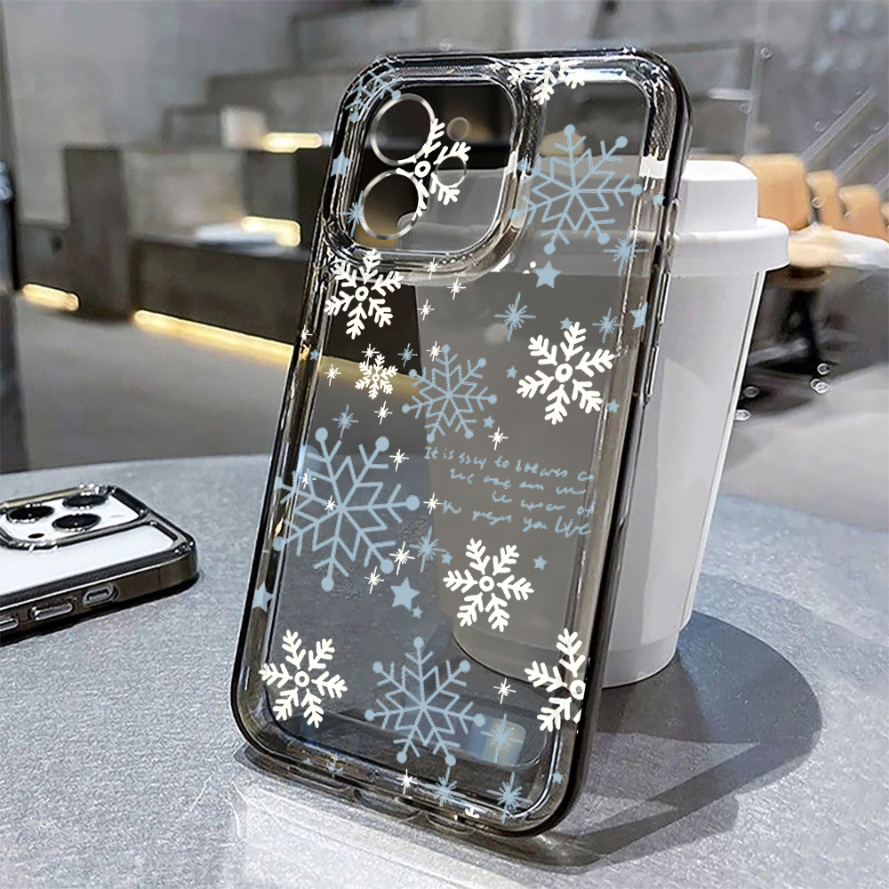 Apple Iphone 15 - 冬の雪の結晶をモチーフにしたクリスマスツリー柄の透明スマホケース。iPhone 18、17、16、15、14、13、12、11 Pro Max、7、8 Plus、Air 16eに対応。ソフトカバー。
