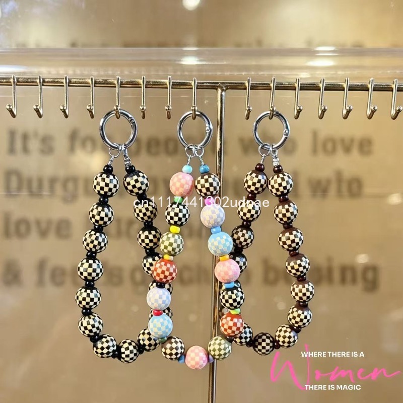オリジナルの木製チェック柄ビーズ付き携帯電話チェーン、携帯電 - Phone Accessories Charms のレビューと価格