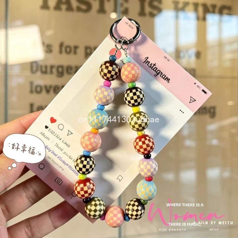 オリジナルの木製チェック柄ビーズ付き携帯電話チェーン、携帯電 - Phone Accessories Charms のレビューと価格