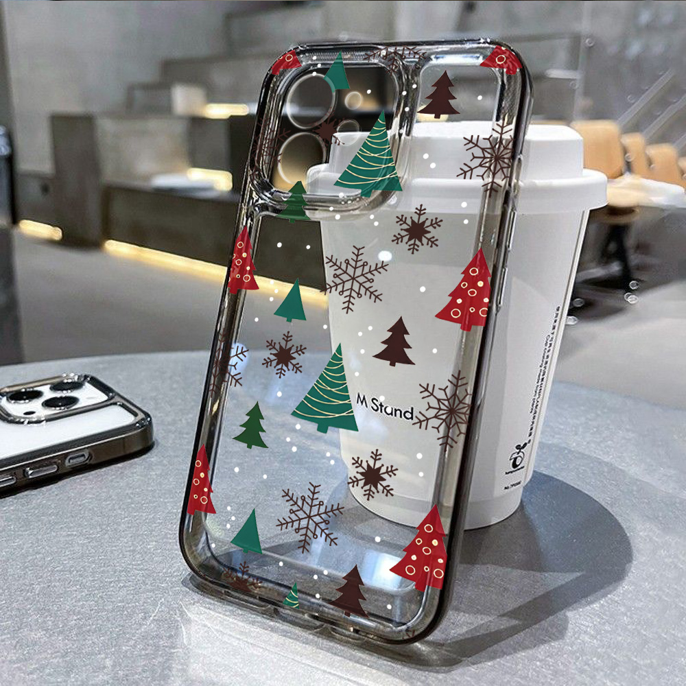 冬の雪の結晶をモチーフにしたクリスマスツリー柄の透明スマホケ - Apple Iphone 15 のレビューと価格